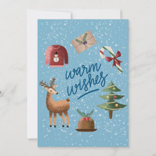 Cute Warm Wishes Snowy Christmas Holiday Card