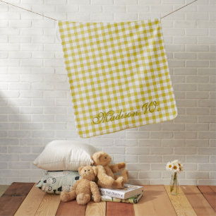 Cute Warm Yellow Gingham Pattern Baby Blanket