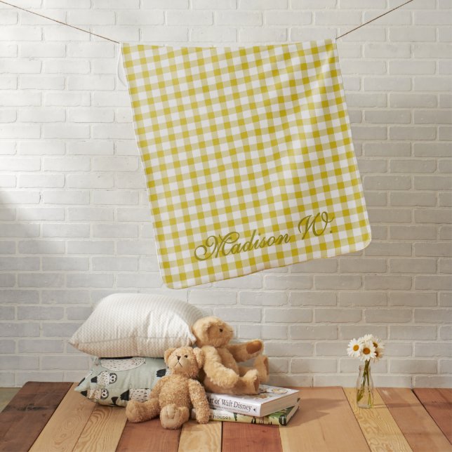 Cute Warm Yellow Gingham Pattern Baby Blanket (In Situ)