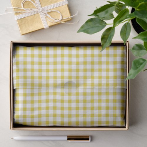 Cute Warm Yellow Gingham Pattern Tissue Paper