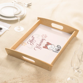 cute warming love for cats and coffee serving tray