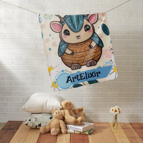 Cute Warrior Armadillo in a Floral Print Baby Blanket