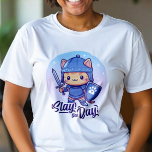 Cute Warrior Cat – Slay the Day  T-Shirt