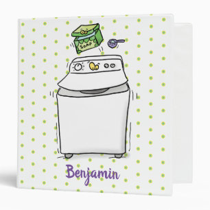 Cute washing machine laundry cartoon illustration 3 ring binder