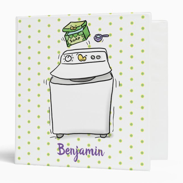 Cute washing machine laundry cartoon illustration 3 ring binder (Front/Inside)