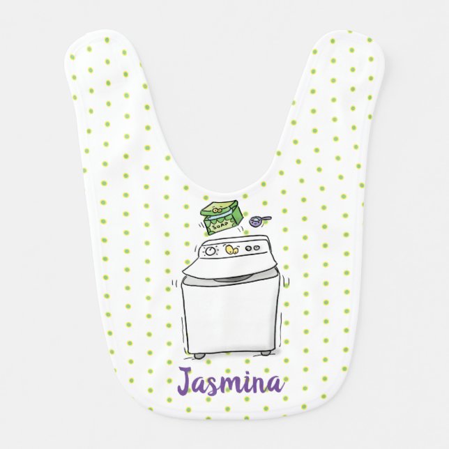 Cute washing machine laundry cartoon illustration baby bib (Front)