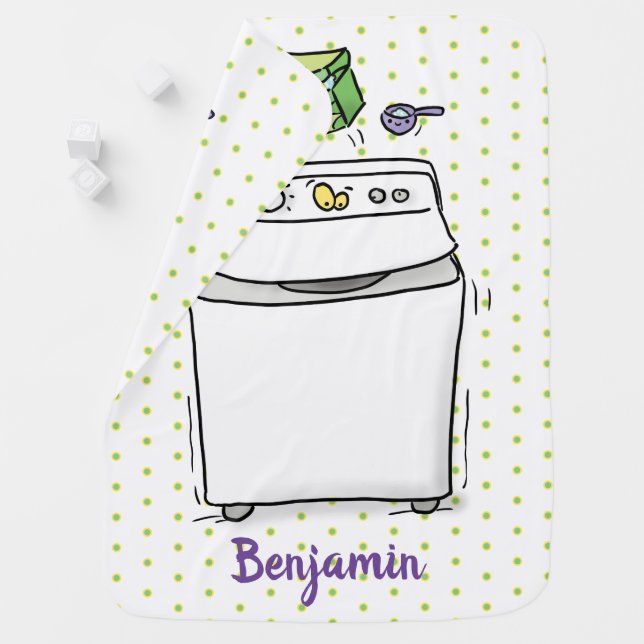 Cute washing machine laundry cartoon illustration baby blanket (In Situ)