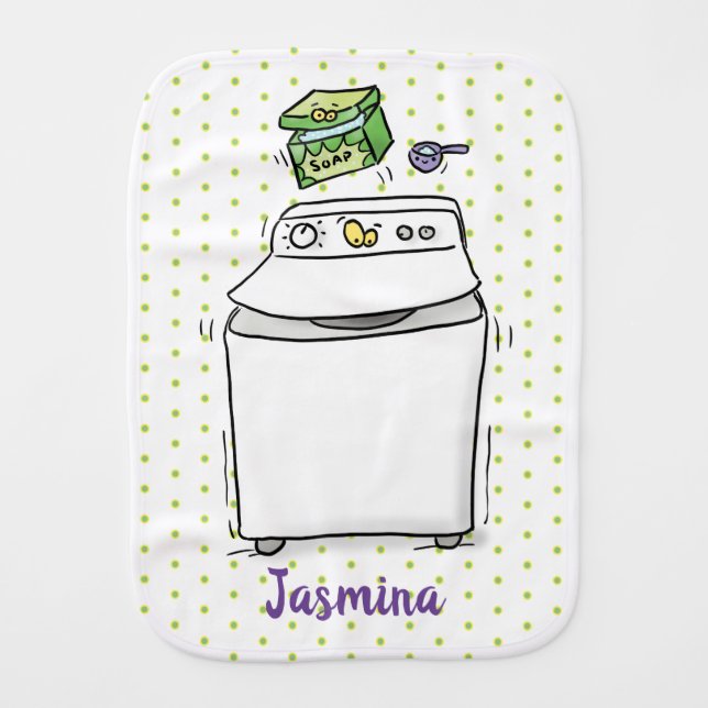 Cute washing machine laundry cartoon illustration baby burp cloth (Front)