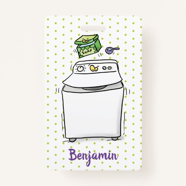 Cute washing machine laundry cartoon illustration badge (Front)