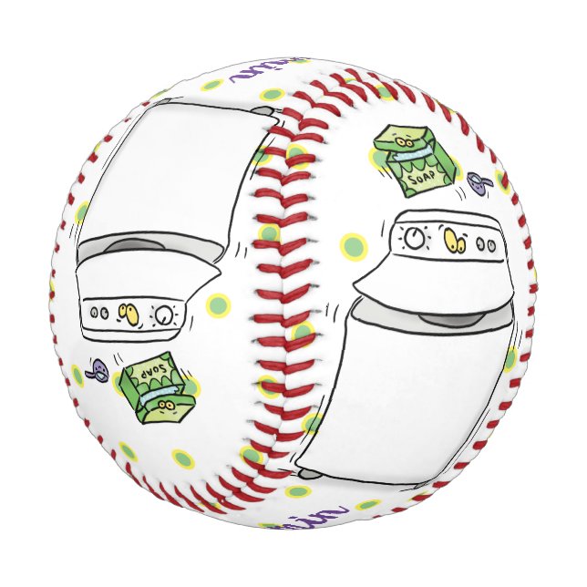 Cute washing machine laundry cartoon illustration baseball (Angled)