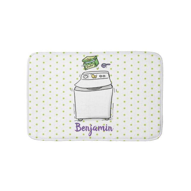 Cute washing machine laundry cartoon illustration bath mat (Front)