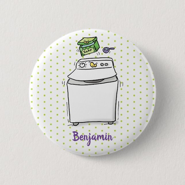 Cute washing machine laundry cartoon illustration button (Front)
