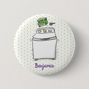 Cute washing machine laundry cartoon illustration button