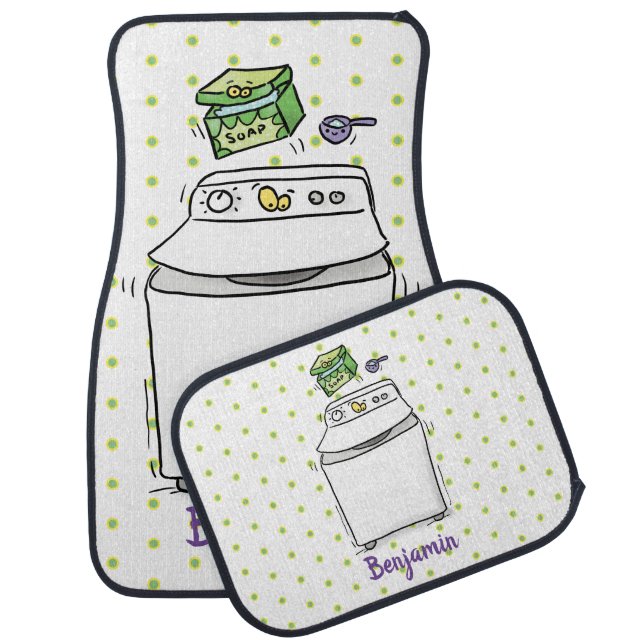 Cute washing machine laundry cartoon illustration car floor mat (Set)