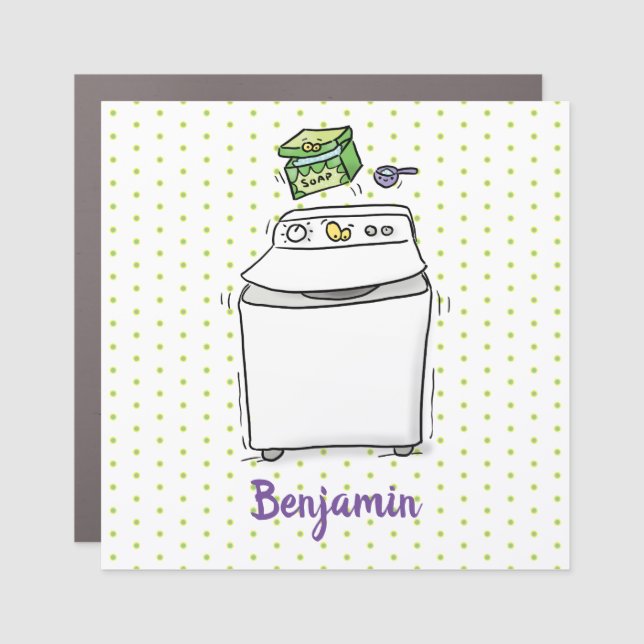 Cute washing machine laundry cartoon illustration car magnet (Front)