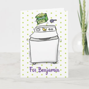 Cute washing machine laundry cartoon illustration card