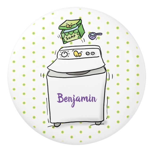 Cute washing machine laundry cartoon illustration ceramic knob (Front)