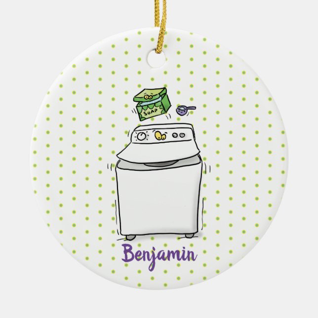 Cute washing machine laundry cartoon illustration ceramic ornament (Front)