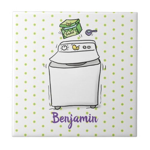 Cute washing machine laundry cartoon illustration ceramic tile