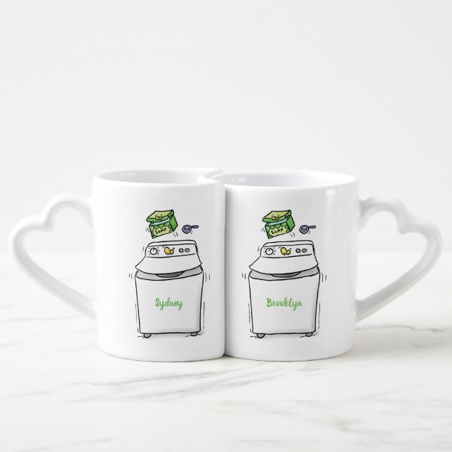 Cute washing machine laundry cartoon illustration coffee mug set (Back Nesting)