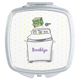 Cute washing machine laundry cartoon illustration compact mirror