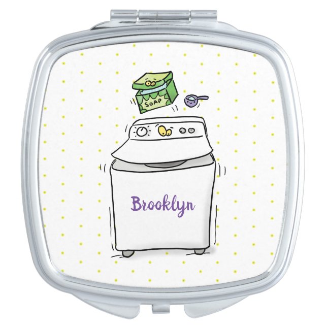 Cute washing machine laundry cartoon illustration compact mirror (Front)