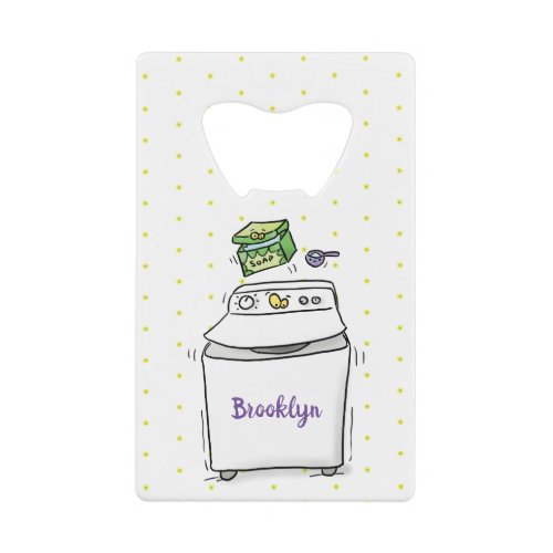 Cute washing machine laundry cartoon illustration credit card bottle opener