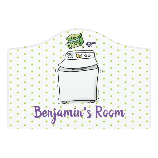 Cute washing machine laundry cartoon illustration door sign (Small Crest Front)