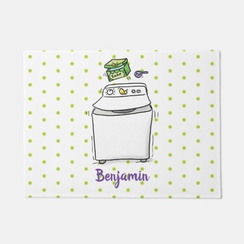 Cute washing machine laundry cartoon illustration doormat