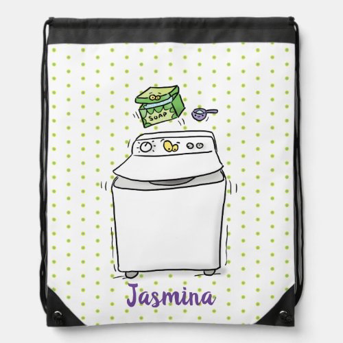 Cute washing machine laundry cartoon illustration drawstring bag