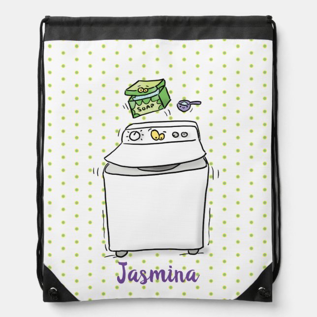 Cute washing machine laundry cartoon illustration drawstring bag (Front)