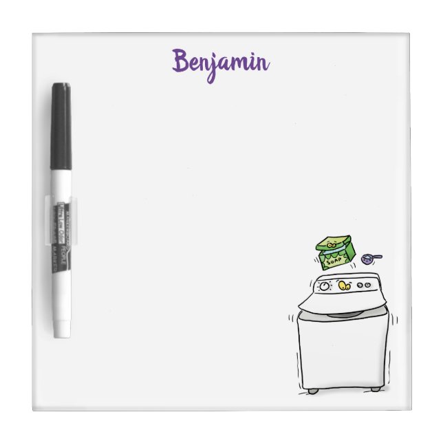 Cute washing machine laundry cartoon illustration dry erase board (Front)