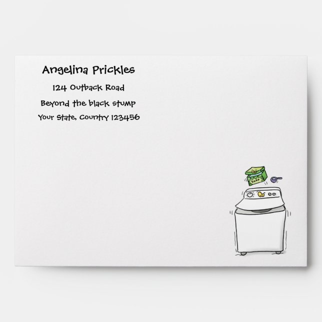 Cute washing machine laundry cartoon illustration envelope (Front)