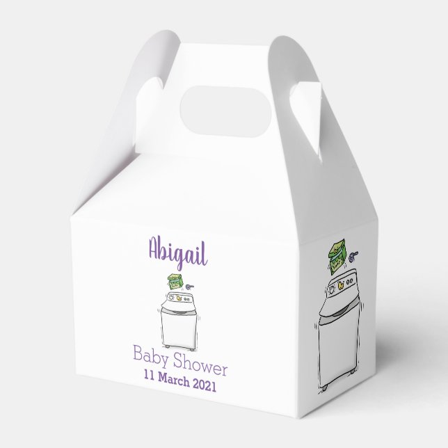 Cute washing machine laundry cartoon illustration favor boxes (Front Side)