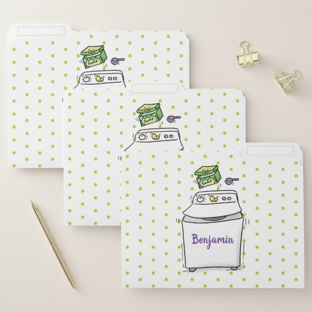 Cute washing machine laundry cartoon illustration file folder (Set)