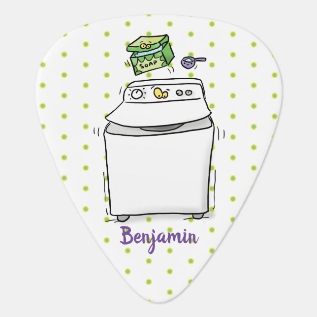 Cute washing machine laundry cartoon illustration guitar pick (Front)