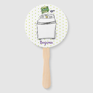 Cute washing machine laundry cartoon illustration hand fan