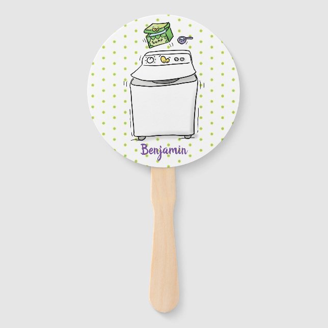 Cute washing machine laundry cartoon illustration hand fan (Front)