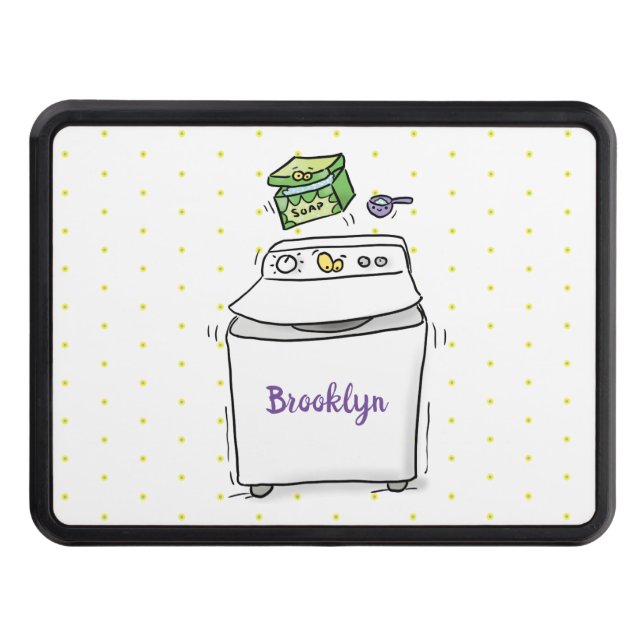 Cute washing machine laundry cartoon illustration hitch cover (Front)