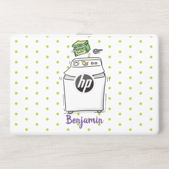 Cute washing machine laundry cartoon illustration HP laptop skin (Front)