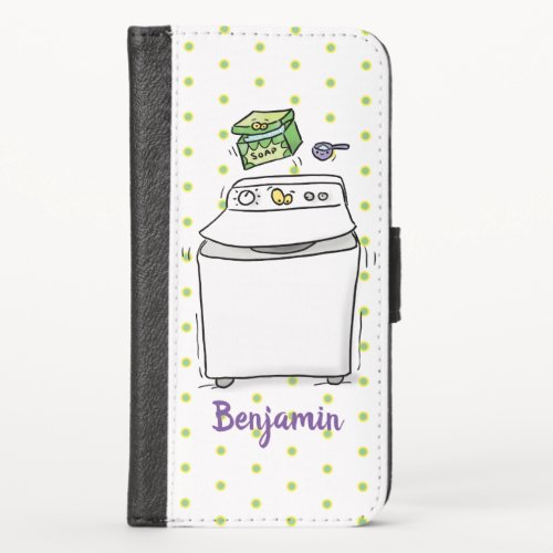 Cute washing machine laundry cartoon illustration iPhone x wallet case