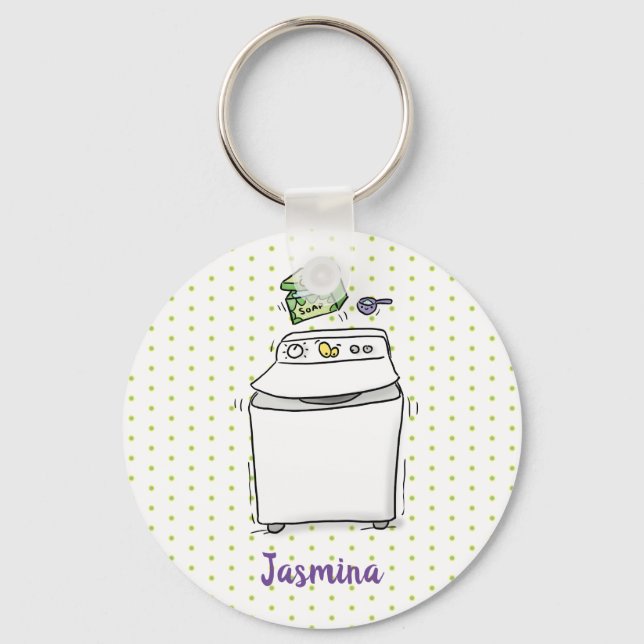 Cute washing machine laundry cartoon illustration keychain (Front)