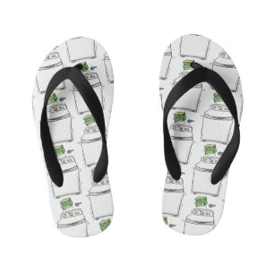 Cute washing machine laundry cartoon illustration kid's flip flops
