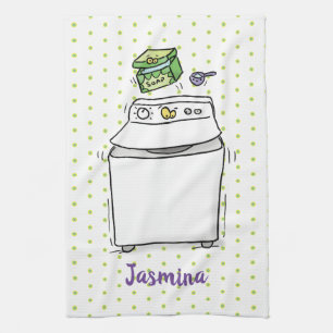Cute washing machine laundry cartoon illustration kitchen towel