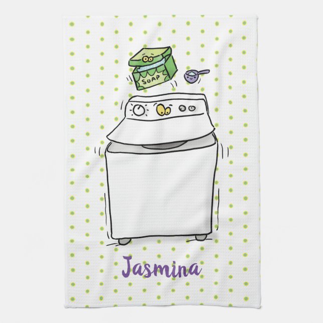 Cute washing machine laundry cartoon illustration kitchen towel (Vertical)