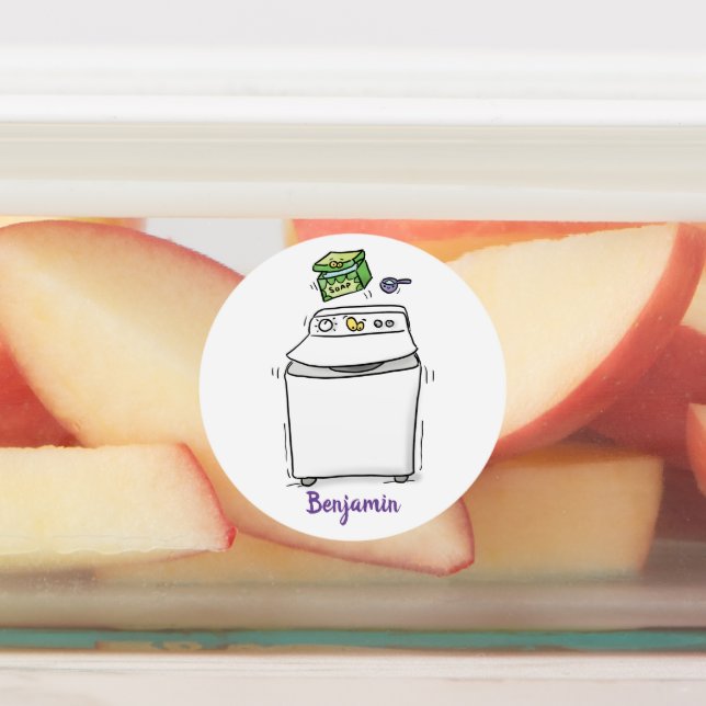 Cute washing machine laundry cartoon illustration labels (Affixed)