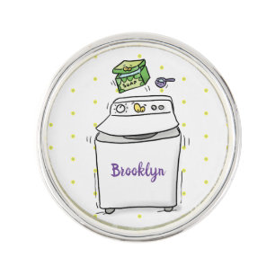 Cute washing machine laundry cartoon illustration lapel pin