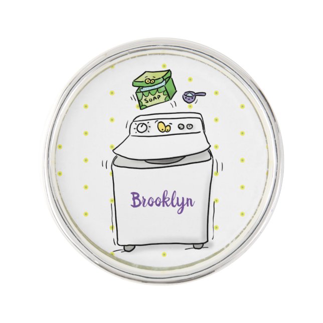 Cute washing machine laundry cartoon illustration lapel pin (Front)