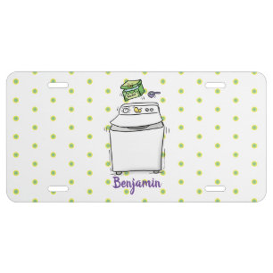 Cute washing machine laundry cartoon illustration license plate