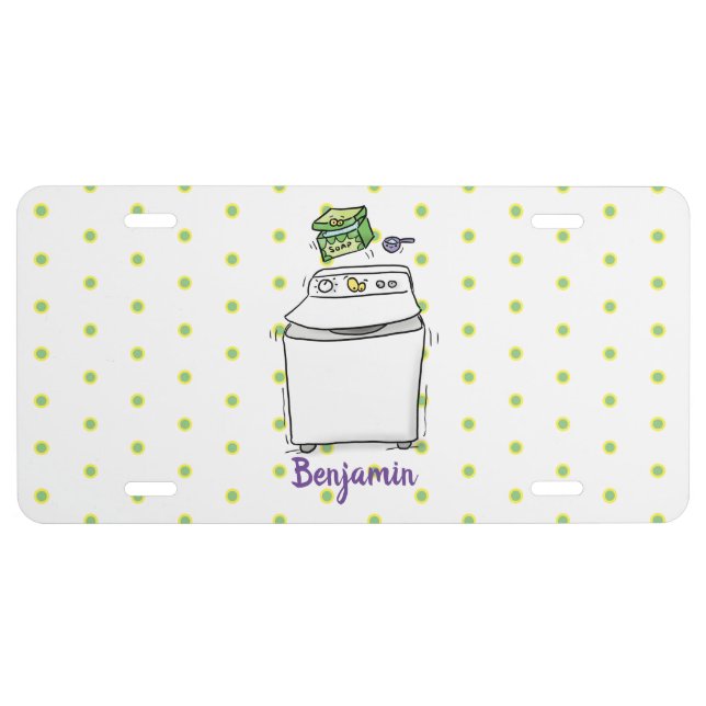 Cute washing machine laundry cartoon illustration  license plate (Front)